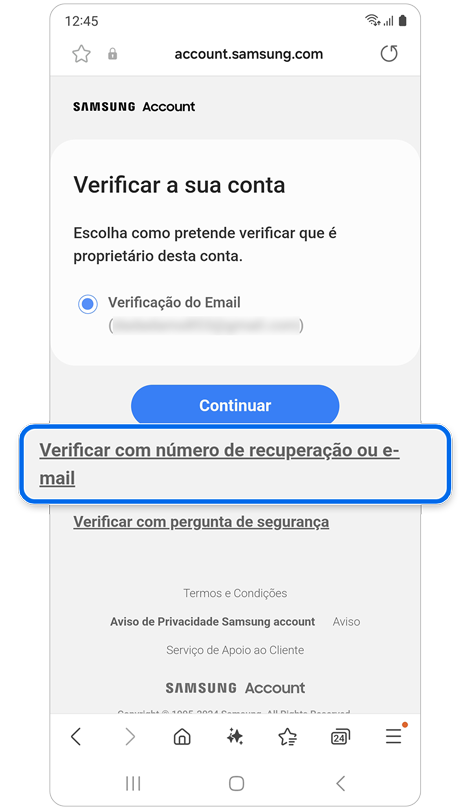 Opções de método de verificação.
