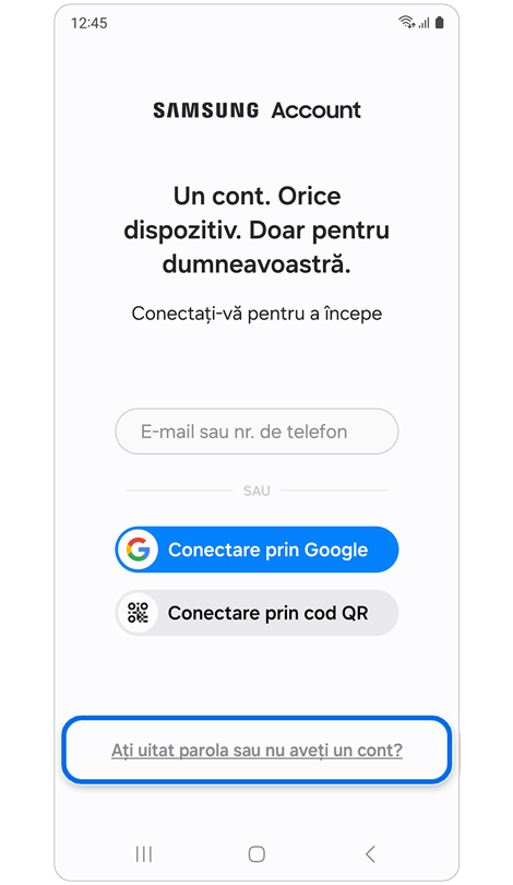 Opțiuni pentru conectarea la cont.