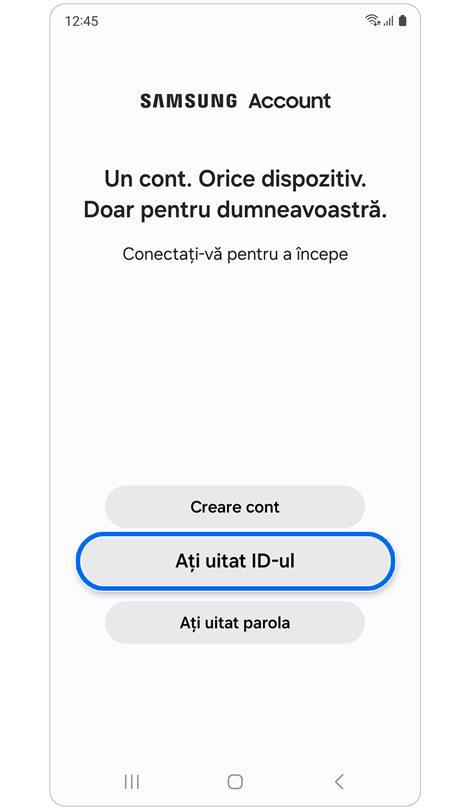 Opțiuni pentru a crea un cont sau recupera datele de conectare.