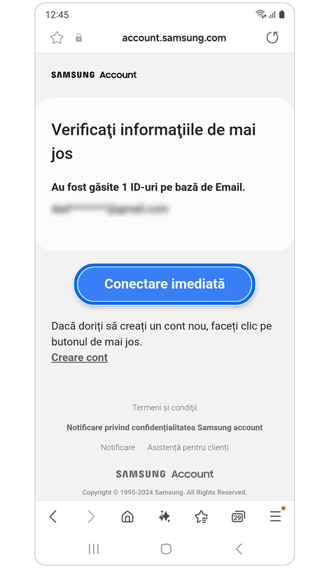 Ecran de indiciu pentru verificarea ID-ului contului.