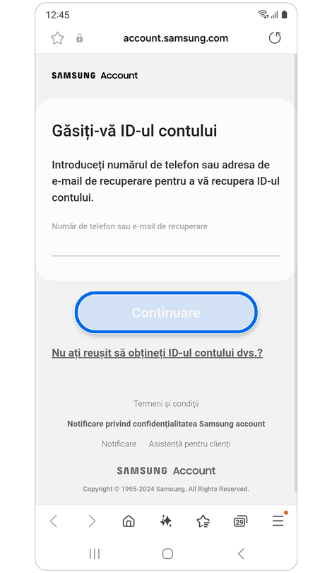Găsește-ți ID-ul contului prin numărul de telefon de recuperare sau prin adresa de e-mail de recuperare.