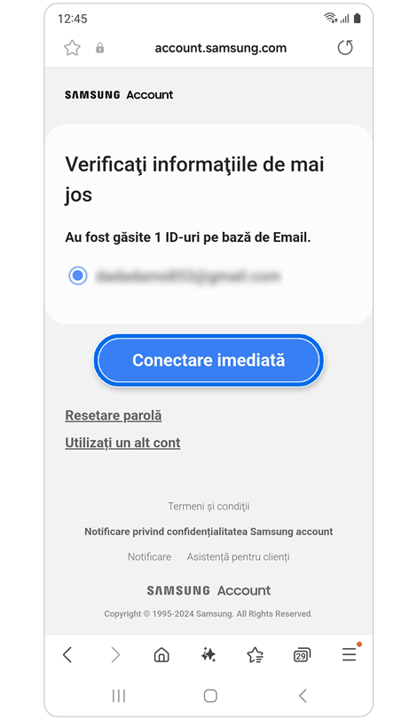 Ecran de verificare a ID-ului pe bază de Email.