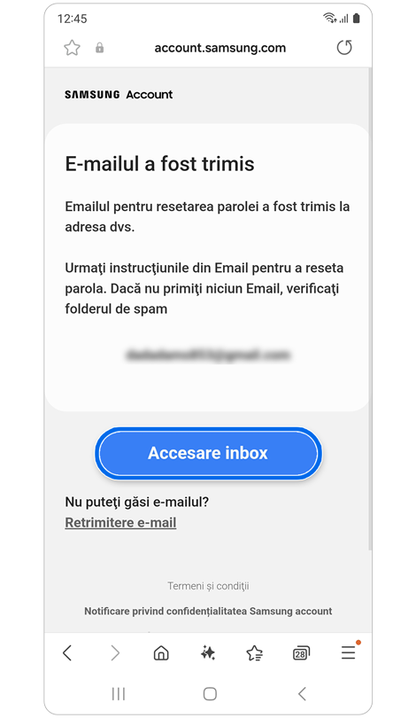 Vei vedea că a fost trimis un e-mail la adresa ta de e-mail principală.