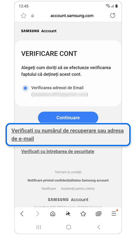Opțiuni de metode de verificare.