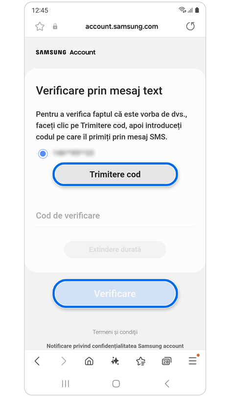 Ecran de verificare a mesajului text.