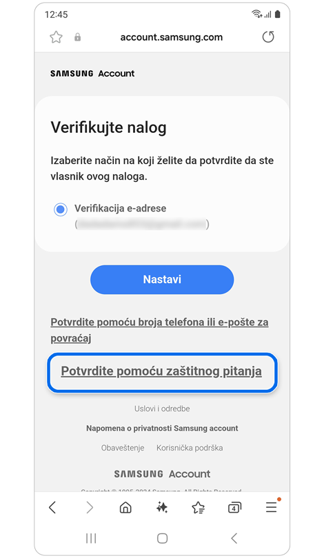 Opcije za načine verifikacije.