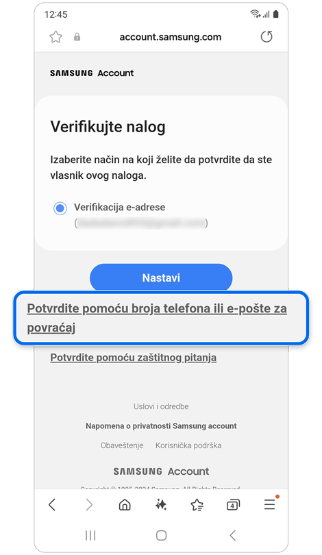 Opcije za načine verifikacije.