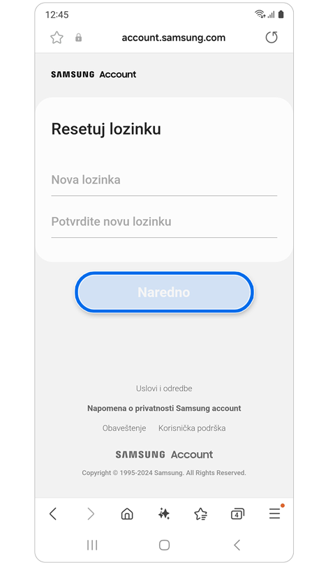 Ekran Resetuj lozinku