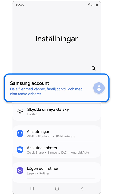Startsidan för Inställningar