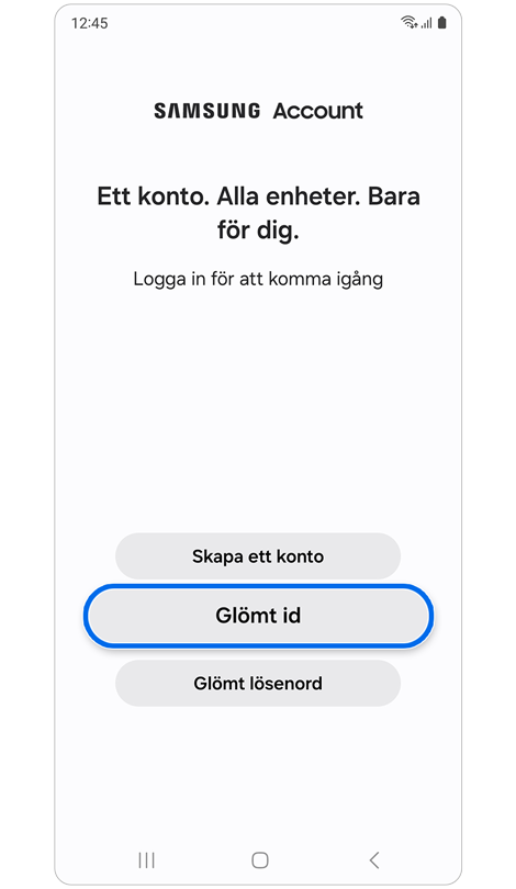 Alternativ för att skapa ett konto eller återställa inloggningsuppgifter.