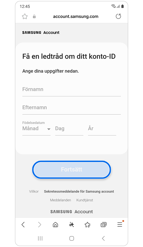 Skärm för verifiering av kontoinnehav.