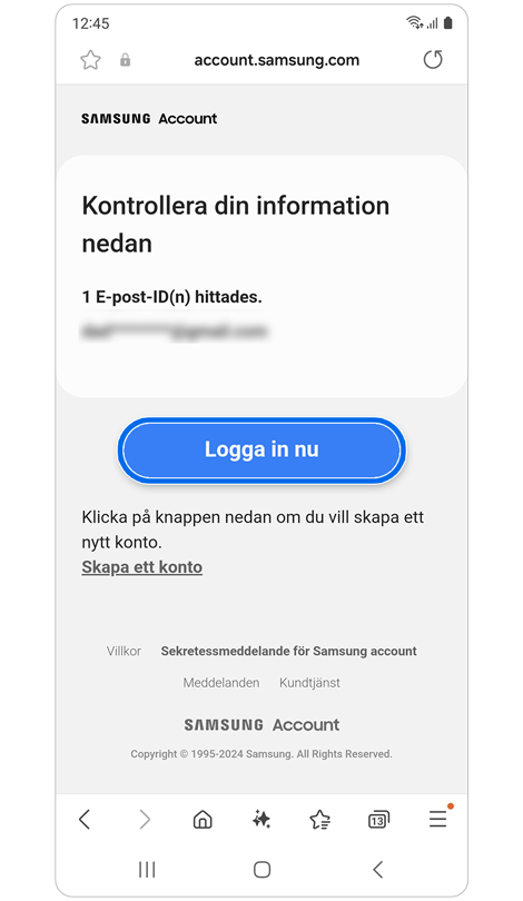 Skärm för ledtråd om verifiering av konto-ID.