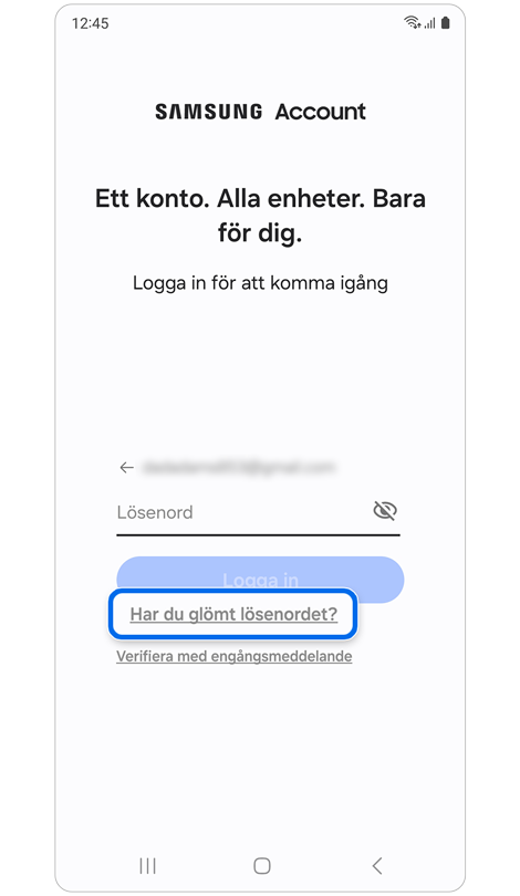 Alternativ för att ange lösenord eller återställa lösenord.