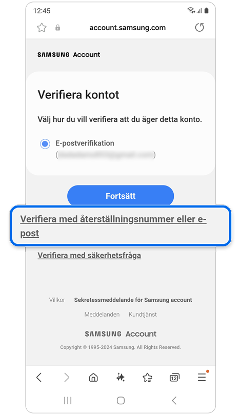Alternativ för verifieringsmetod.