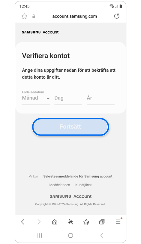 Skärm för verifiering av kontoinnehav.