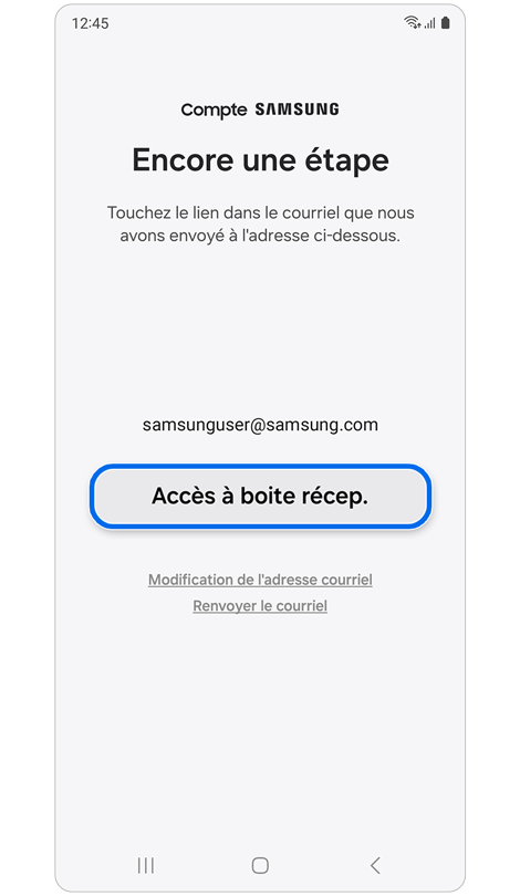 Écran de la dernière étape pour la création d’un compte Samsung