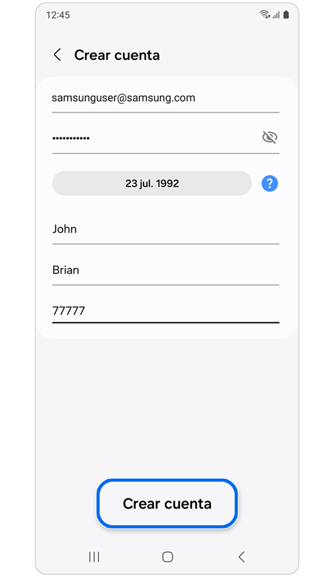Pantalla de Crear cuenta