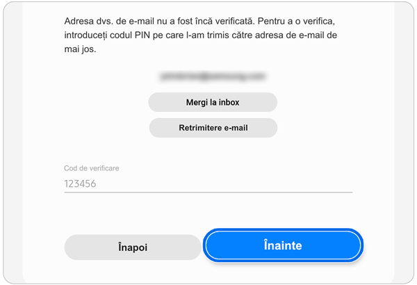 Pagina de verificare a contului