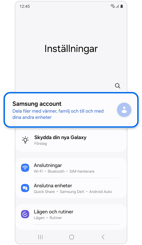 Startsida för Inställningar