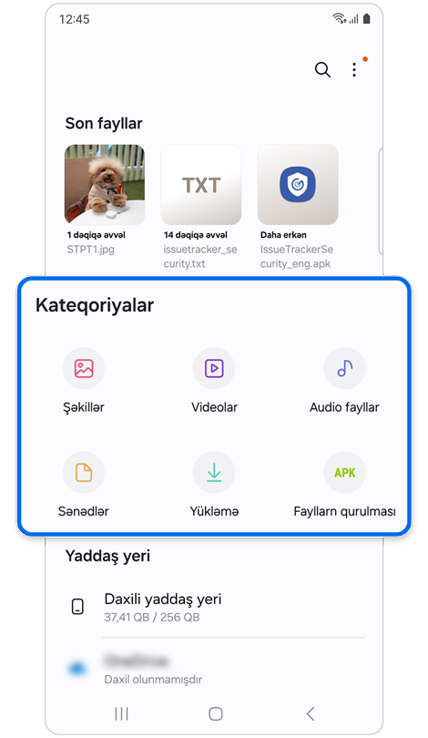 Mənim fayllarım əsas ekranı.