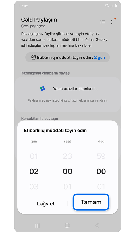 Cǝld Paylaşım istifadə müddəti bitən pop-up pəncərəsini təyin edin.