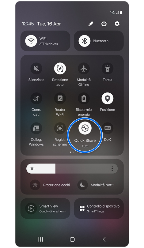 Riquadro delle impostazioni rapide su un Galaxy S24.