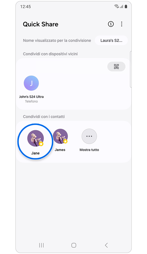 Schermata principale di Quick Share.