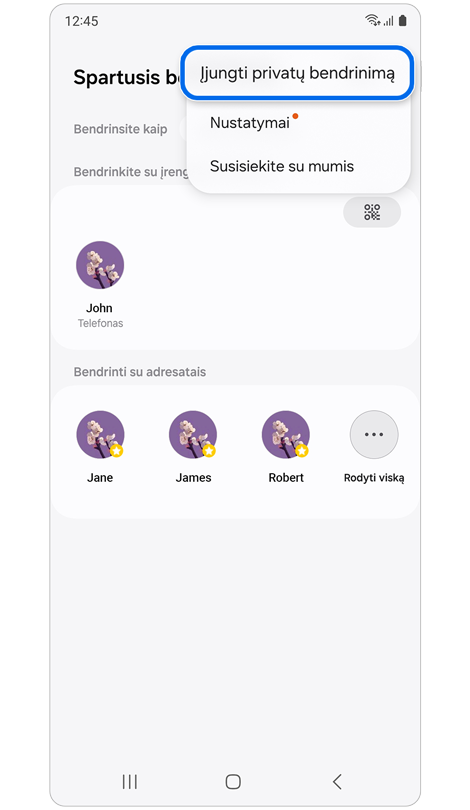 Funkcijos Spartusis bendrinimas pradžios ekranas.