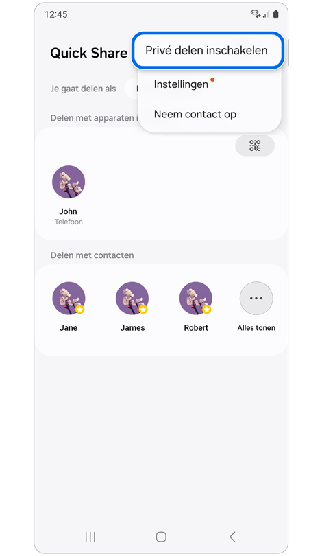 Startscherm Quick Share.