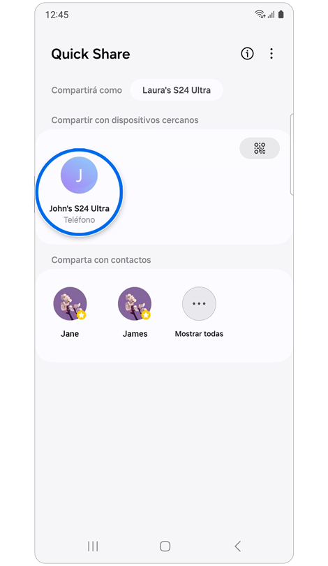Pantalla de inicio de Quick Share.