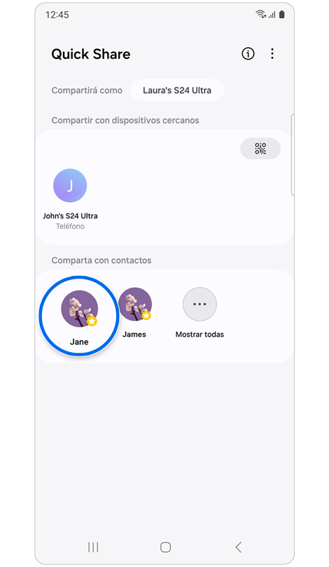 Pantalla de inicio de Quick Share.
