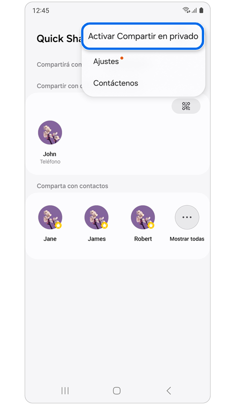 Pantalla de inicio de Quick Share.