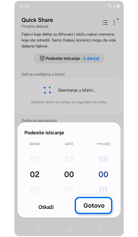Postavite iskačući prozor za isticanje u Quick Share.
