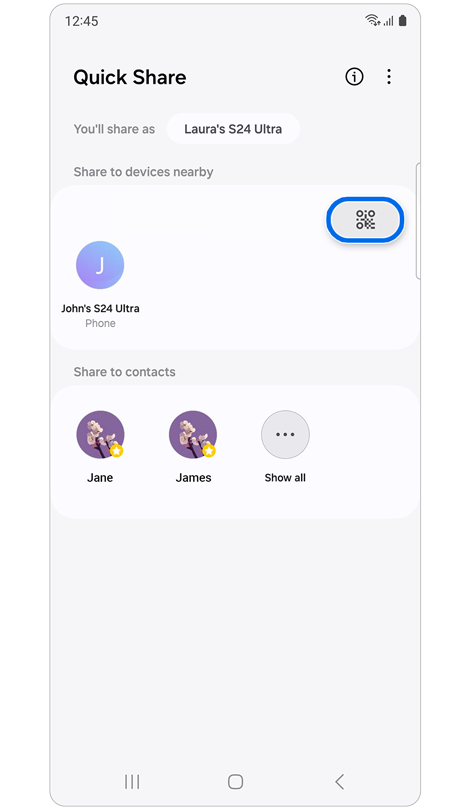 Quick Share home screen.