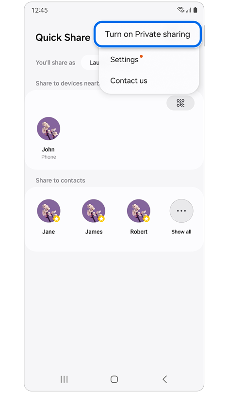 Quick Share home screen.