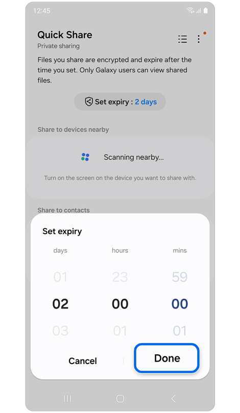 Set expiration pop up window in Quick Share.
