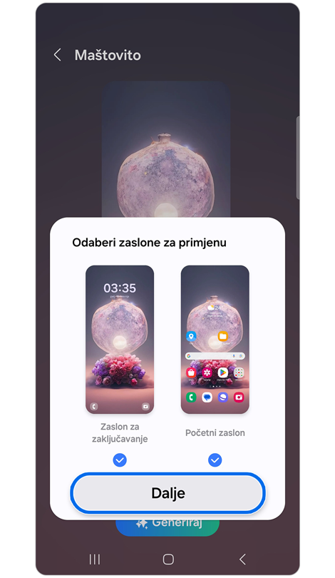 Skočni prozor za odabir gdje primijeniti sliku