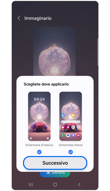 Finestra popup per selezionare dove applicare l'immagine