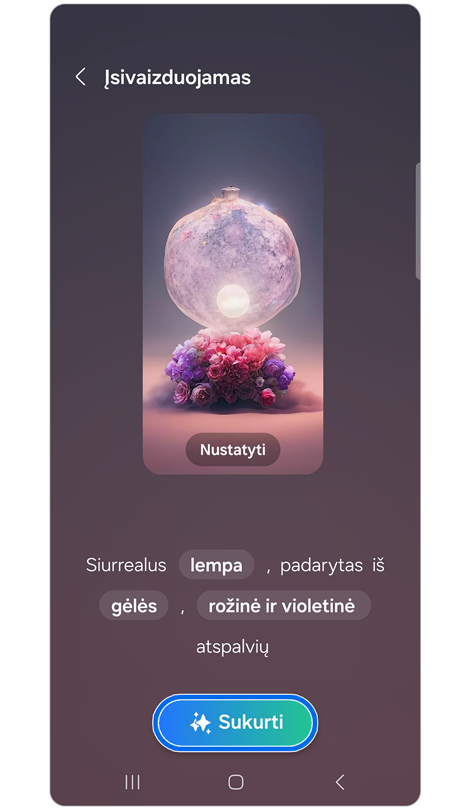 Generatyvinio ekrano fono raginimų parinktys