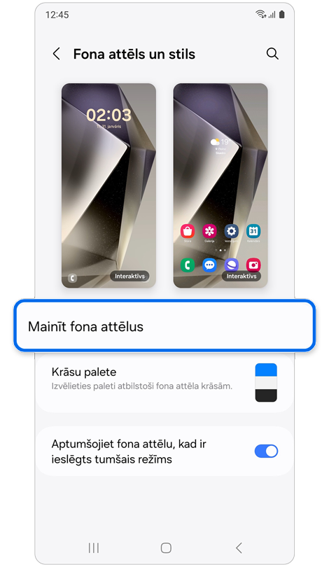 Fona attēls un stils sākuma ekrāns