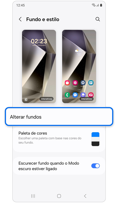 Ecrã principal Fundos e estilo