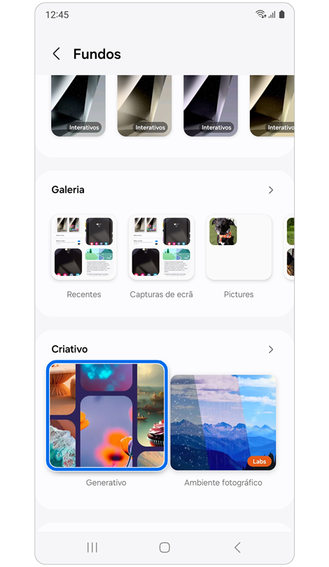 Ecrã de categorias de fundos