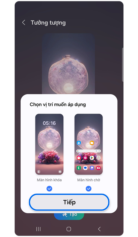 Cửa sổ bật lên để chọn vị trí áp dụng hình ảnh