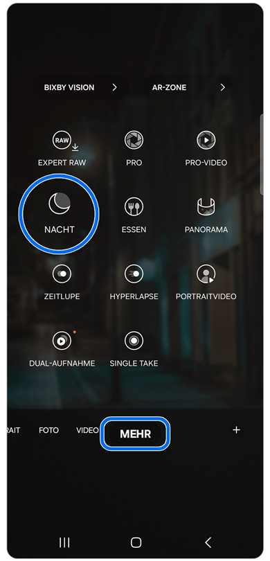 Modus-Auswahl in der Kamera-App