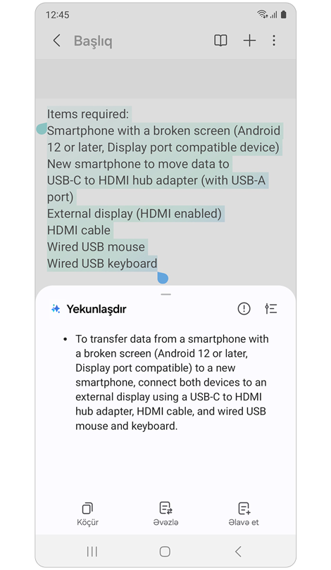 Qeydin xülasəsi ilə açılan pəncərə