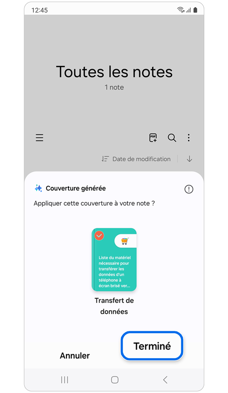 Une fenêtre contextuelle demandant de confirmer l’utilisation de la couverture recommandée
