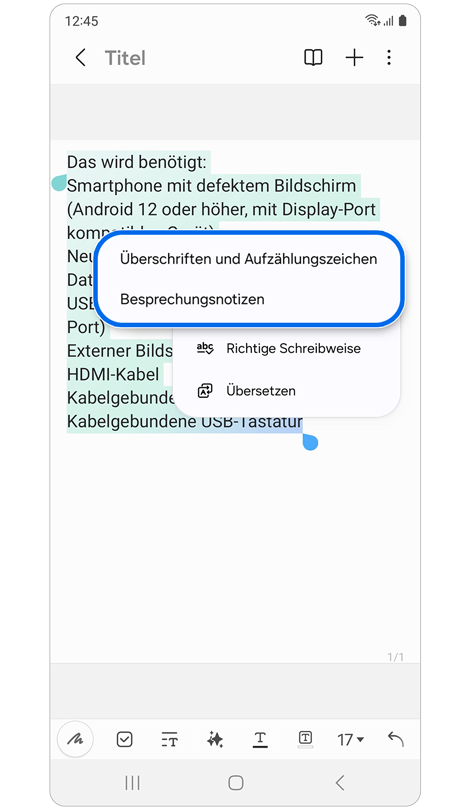 Zweites Popup-Fenster mit Optionen für die automatische Formatierung
