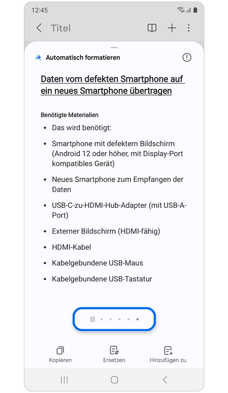 Mit fettgedruckten Überschriften automatisch formatierte Notiz