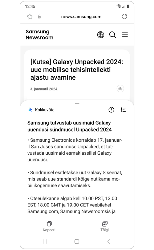 Punktidega kokkuvõte Samsungi uudiste artiklist