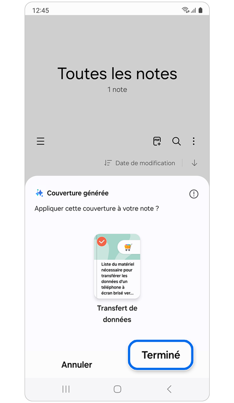 Une fenêtre contextuelle demandant de confirmer l’utilisation de la couverture recommandée